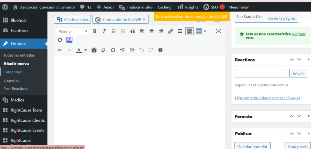 Administrador de inicio de WordPress